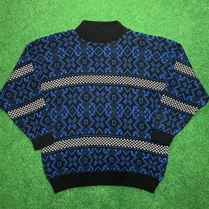 GFC Vintage 80s Knit Snowflake Patterned Checkered Woman’s sweater